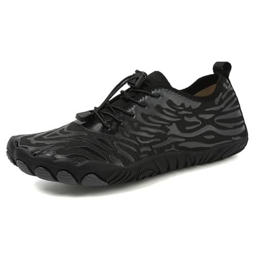 AONETIGER Badeschuhe Herren Wasserschuhe Damen Strandschuhe Sommer Atmungsaktiv Barfußschuhe rutschfeste Schwimmschuhe Surfschuhe Aquaschuhe Fitnessschuhe(8023 Schwarz,39EU) von AONETIGER