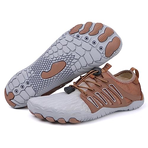 AONETIGER Badeschuhe Herren Wasserschuhe Damen Strandschuhe Sommer Atmungsaktiv Barfußschuhe rutschfeste Schwimmschuhe Surfschuhe Aquaschuhe Fitnessschuhe(818 Grau,35EU) von AONETIGER