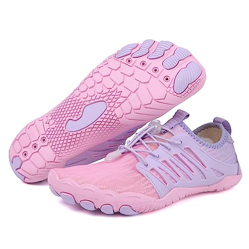 AONETIGER Badeschuhe Herren Wasserschuhe Damen Strandschuhe Sommer Atmungsaktiv Barfußschuhe rutschfeste Schwimmschuhe Surfschuhe Aquaschuhe Fitnessschuhe(818 Rosa,39EU) von AONETIGER