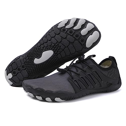 AONETIGER Badeschuhe Herren Wasserschuhe Damen Strandschuhe Sommer Atmungsaktiv Barfußschuhe rutschfeste Schwimmschuhe Surfschuhe Aquaschuhe Fitnessschuhe(818 Schwarz,37EU) von AONETIGER