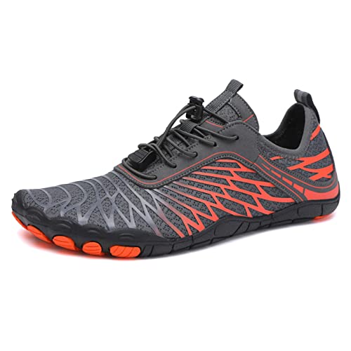 AONETIGER Badeschuhe Herren Wasserschuhe Damen Strandschuhe Sommer Atmungsaktiv Barfußschuhe rutschfeste Schwimmschuhe Surfschuhe Aquaschuhe Fitnessschuhe(Grau Orange,43EU) von AONETIGER