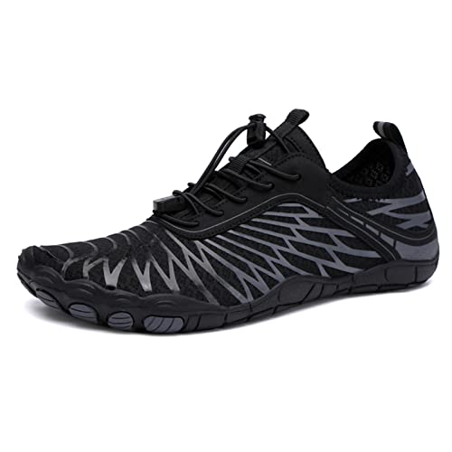 AONETIGER Badeschuhe Herren Wasserschuhe Damen Strandschuhe Sommer Atmungsaktiv Barfußschuhe rutschfeste Schwimmschuhe Surfschuhe Aquaschuhe Fitnessschuhe(Schwarz,37EU) von AONETIGER