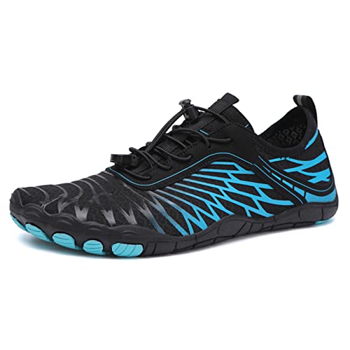 AONETIGER Badeschuhe Herren Wasserschuhe Damen Strandschuhe Sommer Atmungsaktiv Barfußschuhe rutschfeste Schwimmschuhe Surfschuhe Aquaschuhe Fitnessschuhe(Schwarz Blau,40EU) von AONETIGER