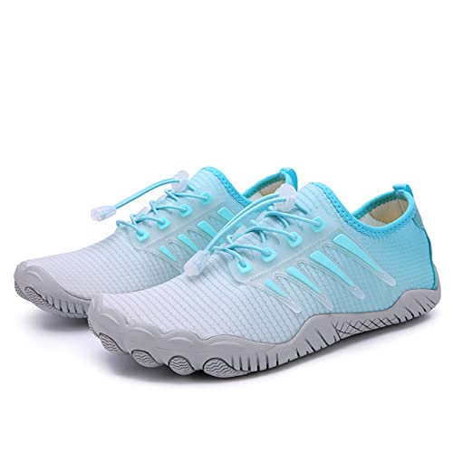 AONETIGER Badeschuhe Herren Wasserschuhe Damen Strandschuhe Sommer Atmungsaktiv Barfußschuhe rutschfeste Schwimmschuhe Surfschuhe Aquaschuhe Fitnessschuhe(Weiß Blau,35EU) von AONETIGER