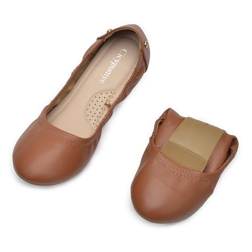 AONETIGER Ballettschuhe Damen Leicht Runde Zehe Ballettschläppchen Weich Trainings Tanzschuhe Flache Barfuß(CWA003 Braun,38EU) von AONETIGER