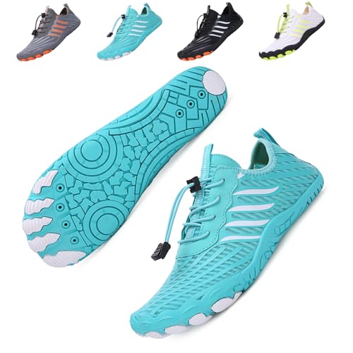 AONETIGER Barfußschuhe Damen Herren Aquaschuh Schnelltrocknende rutschfest Strandschuhe Breiter Zehenbox Leicht Surfschuhe Schnell Trocknend Weich Breathable Wasserschuhe（Blau,42 EU） von AONETIGER