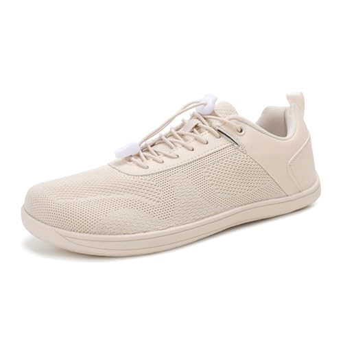 AONETIGER Barfußschuhe Damen Herren Breite Zehenbox Minimalistische Barfuss Schuhe Leichte Outdoor Fitnessschuhe Atmungsaktiv Trail Walkingschuhe Mit Zero-Drop Sohle (Beige,46EU) von AONETIGER