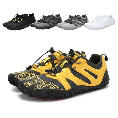 AONETIGER Barfußschuhe Damen Herren Traillaufschuhe Breiter Zehenbox Fitnessschuhe Outdoor Minimalistische Schuhe Schnell Trocknend (Gelb/39EU) von AONETIGER