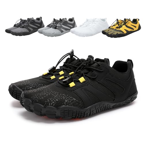 AONETIGER Barfußschuhe Damen Herren Traillaufschuhe Breiter Zehenbox Fitnessschuhe Outdoor Minimalistische Schuhe Schnell Trocknend (Schwarz/39EU) von AONETIGER