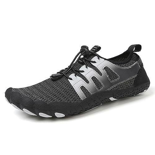 AONETIGER Barfußschuhe Herren Damen Wasserschuhe Aquaschuhe Leicht Atmungsaktiv Badeschuhe Strandschuhe rutschfeste Sommer Barfussschuhe Quick Dry Surfschuhe Schwimmschuhe(301 Schwarz,46EU) von AONETIGER