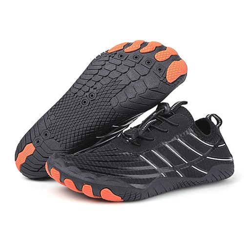 AONETIGER Barfußschuhe Herren Wasserschuhe Damen Badeschuhe Aquaschuhe Sommer Quick Dry Strandschuhe Atmungsaktiv rutschfeste Schwimmschuhe Surfschuhe Fitnessschuhe(206 Schwarz,43EU) von AONETIGER