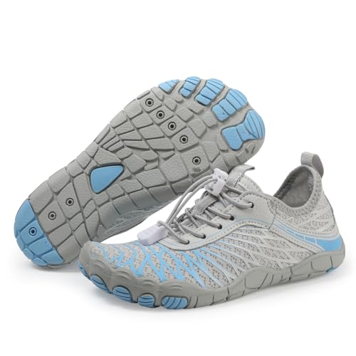 AONETIGER Barfußschuhe Kinder Barfussschuhe Atmungsaktiv Aquaschuhe Badeschuhe Strandschuhe Schnell Trocknend rutschfest Wasserschuhe(8305 Grau,26EU) von AONETIGER