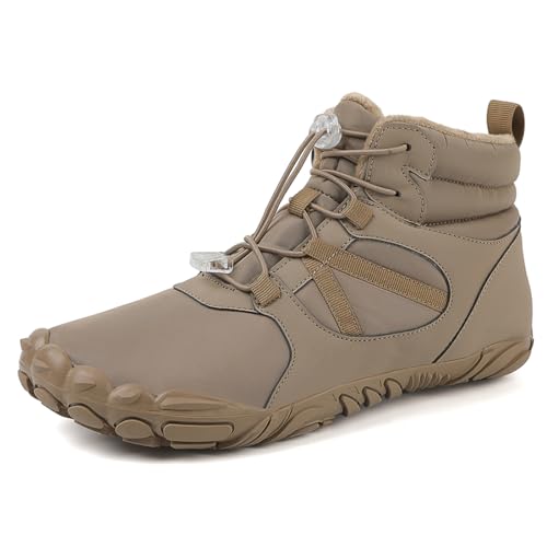 AONETIGER Barfußschuhe Winter Damen Herren Winterstiefel Gefüttert Warm Winterschuhe Wasserdicht Bequem Schneestiefel Rutschfeste Barfuss Schuhe(658 Khaki,37EU) von AONETIGER