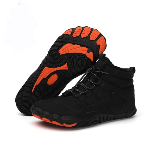 AONETIGER Barfußschuhe Winter Damen Herren Winterstiefel Gefüttert Warm Winterschuhe Wasserdicht Bequem Schneestiefel Rutschfeste Barfuss Schuhe(K002 Schwarz,40EU) von AONETIGER