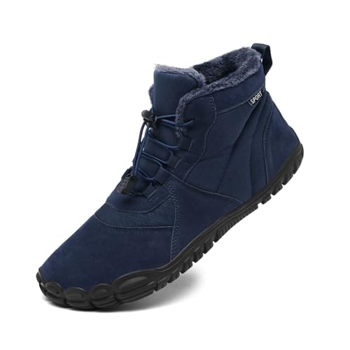 AONETIGER Barfußschuhe Winter Herren Damen Warm Gefüttert Winterschuhe Breite Zehenbox Barfussschuhe Leicht Wasserdicht Winterstiefel rutschfest Traillaufschuhe (688 Blau,43EU) von AONETIGER