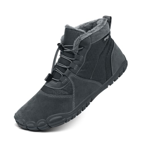 AONETIGER Barfußschuhe Winter Herren Damen Warm Gefüttert Winterschuhe Breite Zehenbox Barfussschuhe Leicht Wasserdicht Winterstiefel rutschfest Traillaufschuhe (688 Grau,44EU) von AONETIGER