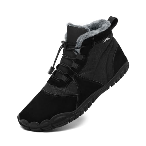 AONETIGER Barfußschuhe Winter Herren Damen Warm Gefüttert Winterschuhe Breite Zehenbox Barfussschuhe Leicht Wasserdicht Winterstiefel rutschfest Traillaufschuhe (688 Schwarz,47EU) von AONETIGER