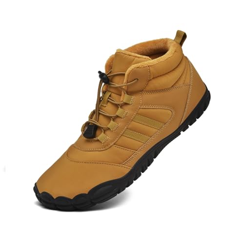 AONETIGER Barfußschuhe Winter Herren Damen Warm Gefüttert Winterschuhe Breite Zehenbox Barfussschuhe Leicht Wasserdicht Winterstiefel rutschfest Traillaufschuhe (88 Braun,48EU) von AONETIGER