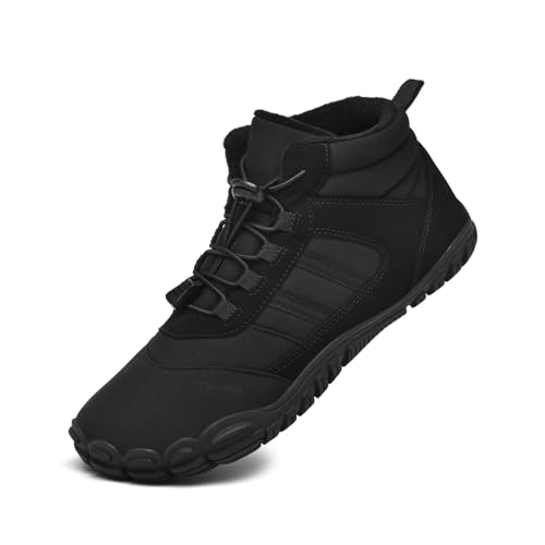 AONETIGER Barfußschuhe Winter Herren Damen Warm Gefüttert Winterschuhe Breite Zehenbox Barfussschuhe Leicht Wasserdicht Winterstiefel rutschfest Traillaufschuhe (88 Schwarz,48EU) von AONETIGER