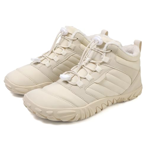 AONETIGER Barfußschuhe Winter Herren Damen Warm Gefüttert Winterschuhe Breite Zehenbox Barfussschuhe Leicht Wasserdicht Winterstiefel rutschfest Traillaufschuhe (98 Beige,39EU) von AONETIGER