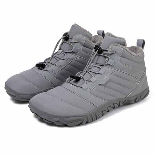 AONETIGER Barfußschuhe Winter Herren Damen Warm Gefüttert Winterschuhe Breite Zehenbox Barfussschuhe Leicht Wasserdicht Winterstiefel rutschfest Traillaufschuhe (98 Grau,43EU) von AONETIGER