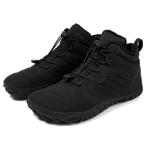 AONETIGER Barfußschuhe Winter Herren Damen Warm Gefüttert Winterschuhe Breite Zehenbox Barfussschuhe Leicht Wasserdicht Winterstiefel rutschfest Traillaufschuhe (98 Schwarz,44EU) von AONETIGER