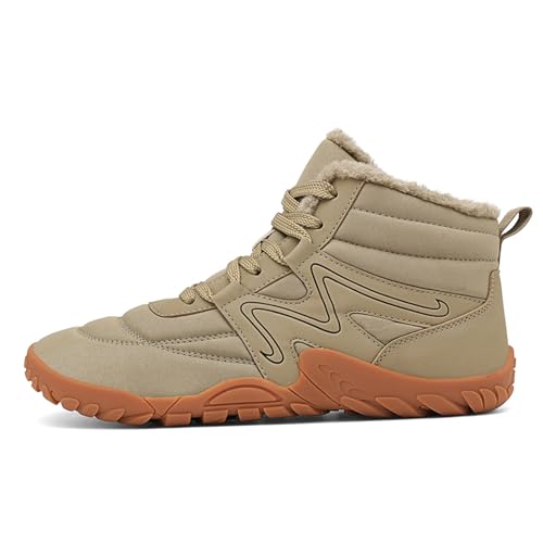 AONETIGER Barfußschuhe Winter für Damen Herren Wasserabweisende Winterstiefel Minimalistisch Rutschfeste und Weiche Barfussschuhe Breite Walking Schuhe(9938 Khaki,42) von AONETIGER