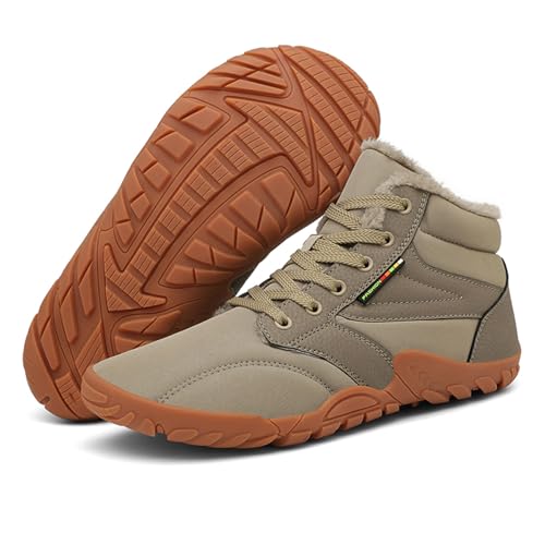 AONETIGER Barfußschuhe Winter für Damen Herren Wasserabweisende Winterstiefel Minimalistisch Rutschfeste und Weiche Barfussschuhe Breite Walking Schuhe(9939 Khaki,40) von AONETIGER