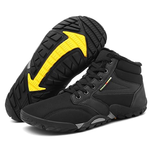 AONETIGER Barfußschuhe Winter für Damen Herren Wasserabweisende Winterstiefel Minimalistisch Rutschfeste und Weiche Barfussschuhe Breite Walking Schuhe(9939 Schwarz,42) von AONETIGER