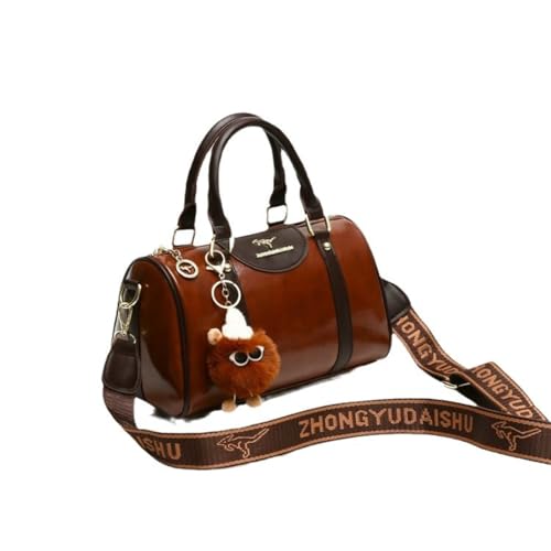 AONETIGER Boston Tragetasche Damen Leder Handtaschen Stilvoll Henkeltasche Nspruchsvolle Schultertasche Vintage Umhängetaschen Abnehmbarer Charm Crossbody von AONETIGER
