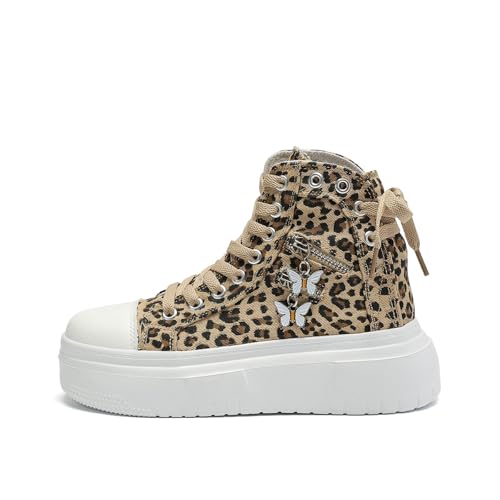 AONETIGER Damen High Top Canvas Sneaker Leicht Dicke Sohle Canvas Sportschuhe rutschfest Canvas Stoff Freizeitschuhe Atmungsaktiv Schnürer Turnschuhe (Khaki,41EU) von AONETIGER