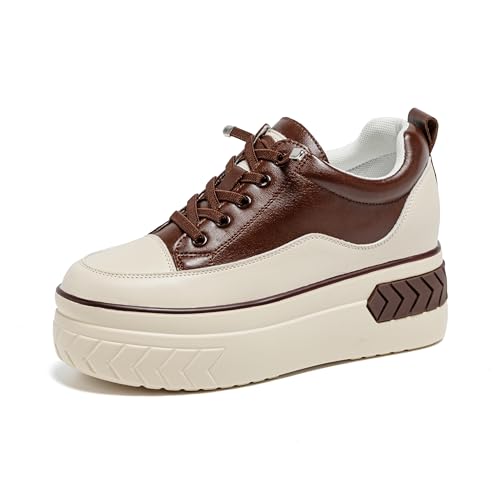 AONETIGER Damen Sneakers mit Keilabsatz Leichte Wedges Sportschuhe Bequeme Plateau Turnschuhe Mode Keilsneaker Atmungsaktiv Freizeitschuhe (1307 Braun,35EU) von AONETIGER