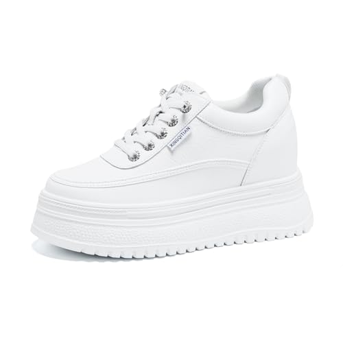AONETIGER Damen Sneakers mit Keilabsatz Leichte Wedges Sportschuhe Bequeme Plateau Turnschuhe Mode Keilsneaker Atmungsaktiv Freizeitschuhe (1337 Weiß,39EU) von AONETIGER