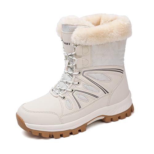 AONETIGER Damen Winterstiefel Wasserdicht Warme Gefüttert Winterschuhe rutschfest Schneestiefel Outdoor Wanderschuhe Leichte Winter Stiefel (Beige,38EU) von AONETIGER