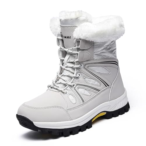 AONETIGER Damen Winterstiefel Wasserdicht Warme Gefüttert Winterschuhe rutschfest Schneestiefel Outdoor Wanderschuhe Leichte Winter Stiefel (Grau,41EU) von AONETIGER