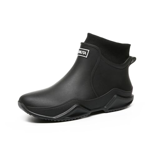 AONETIGER Gummistiefel Damen Gefüttert Regenstiefel rutschfeste Warme Regenschuhe Wasserdicht Männer Chelsea Stiefeletten Mode Gartenschuhe (Schwarz,42EU) von AONETIGER