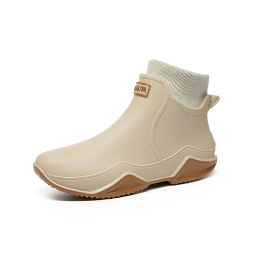 AONETIGER Gummistiefel Damen Gefüttert Regenstiefel rutschfeste Warme Regenschuhe Wasserdicht Männer Chelsea Stiefeletten Mode Gartenschuhe (Weiß,37EU) von AONETIGER