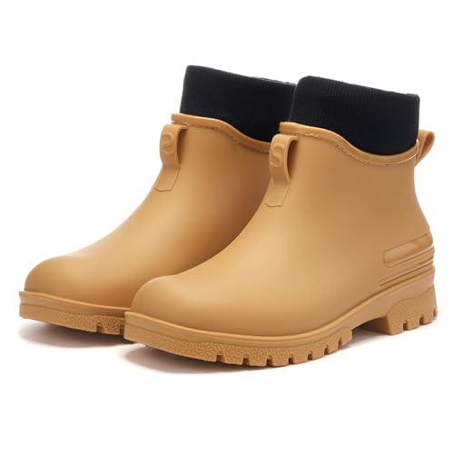 AONETIGER Gummistiefel Damen Gefüttert Regenstiefel rutschfeste Warme Regenschuhe Wasserdicht Männer Chelsea Stiefeletten Mode Gartenschuhe (Gelb,41EU) von AONETIGER