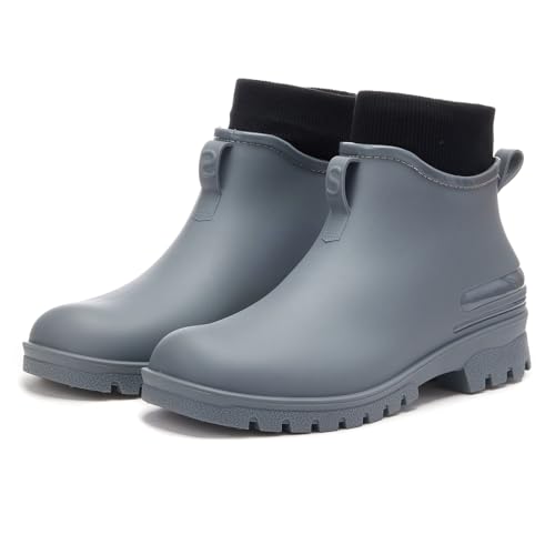 AONETIGER Gummistiefel Damen Gefüttert Regenstiefel rutschfeste Warme Regenschuhe Wasserdicht Männer Chelsea Stiefeletten Mode Gartenschuhe (Grau,41EU) von AONETIGER