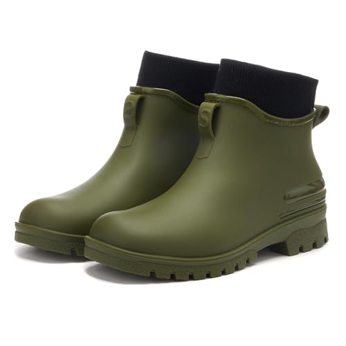 AONETIGER Gummistiefel Damen Gefüttert Regenstiefel rutschfeste Warme Regenschuhe Wasserdicht Männer Chelsea Stiefeletten Mode Gartenschuhe (Grün,37EU) von AONETIGER