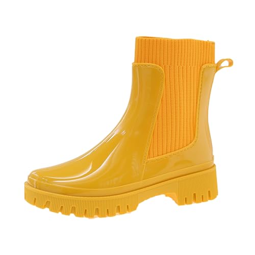 AONETIGER Gummistiefel Damen Halbhoch Regenschuhe Wasserdicht Segelstiefel rutschfest Regenstiefel Bequem Chelsea Boots Mode Gartenschuhe (928 Gelb,41EU) von AONETIGER