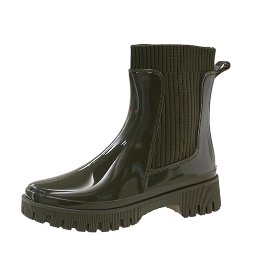 AONETIGER Gummistiefel Damen Halbhoch Regenschuhe Wasserdicht Segelstiefel rutschfest Regenstiefel Bequem Chelsea Boots Mode Gartenschuhe (928 Grün,41EU) von AONETIGER