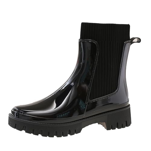 AONETIGER Gummistiefel Damen Halbhoch Regenschuhe Wasserdicht Segelstiefel rutschfest Regenstiefel Bequem Chelsea Boots Mode Gartenschuhe (928 Schwarz,38EU) von AONETIGER