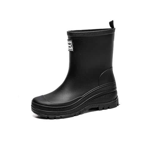 AONETIGER Gummistiefel Damen Halbhoch Regenstiefel Wasserdicht Regenschuhe rutschfest Gummistiefeletten Mode Gartenschuhe Bequeme Rain Boots (26 Schwarz,37EU) von AONETIGER