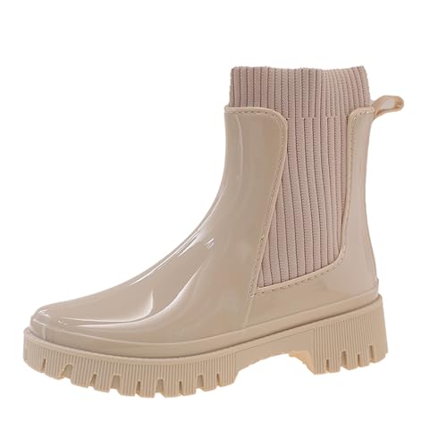 AONETIGER Gummistiefel Damen Halbhoch Wasserdicht Gummistiefeletten Rutschsicher Abriebfest Gartenschuhe Stylisch Komfort Chelsea Boots (928 Beige,41EU) von AONETIGER