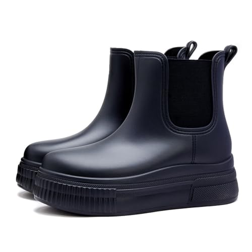 AONETIGER Gummistiefel Damen Halbhohe Chelsea Boots Bequem Stiefeletten Wasserdicht Anti-Rutsch Regenstiefel Gummistiefeletten Außenbereich Gartenschuhe（Schwarz,40 EU von AONETIGER