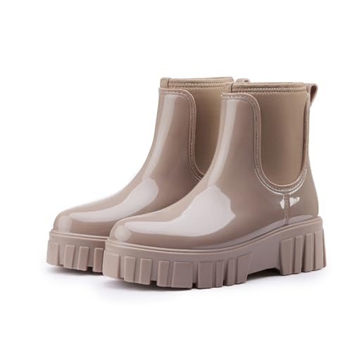 AONETIGER Gummistiefel Damen Regenschuhe Wasserdicht Halbhoch Segelstiefel rutschfest Regenstiefel Bequem Chelsea Boots Mode Gartenschuhe (05 Braun,37EU) von AONETIGER