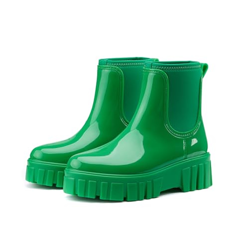 AONETIGER Gummistiefel Damen Regenschuhe Wasserdicht Halbhoch Segelstiefel rutschfest Regenstiefel Bequem Chelsea Boots Mode Gartenschuhe (05 Grün,39EU) von AONETIGER