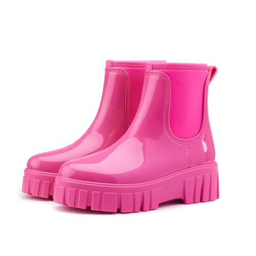 AONETIGER Gummistiefel Damen Regenschuhe Wasserdicht Halbhoch Segelstiefel rutschfest Regenstiefel Bequem Chelsea Boots Mode Gartenschuhe (05 Rosa 1,40EU) von AONETIGER