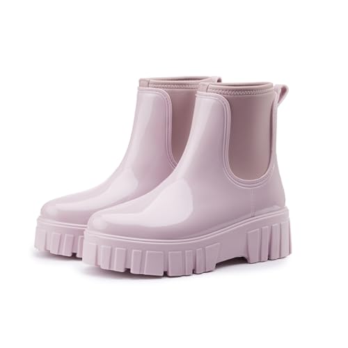 AONETIGER Gummistiefel Damen Regenschuhe Wasserdicht Halbhoch Segelstiefel rutschfest Regenstiefel Bequem Chelsea Boots Mode Gartenschuhe (05 Rosa 2,37EU) von AONETIGER